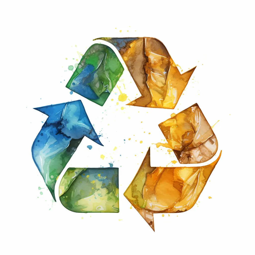 Recycling-Zeichen in blassen Farben - eine Zeichnung, die fast realistisch wirkt Ein weißer Hintergrund, der ein Recycling-Zeichen trägt